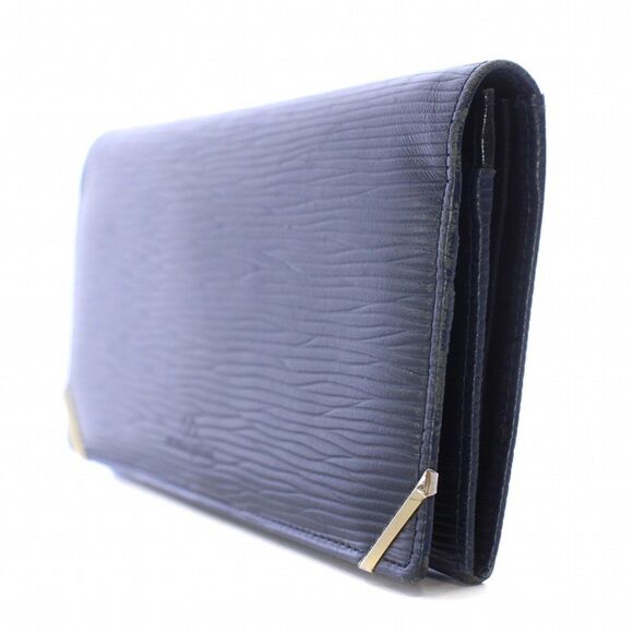 Valentino (Authentic) Navy Blue Epi Leather & Gold Accent Bi-fold Long Wallet - Picture 4 of 8